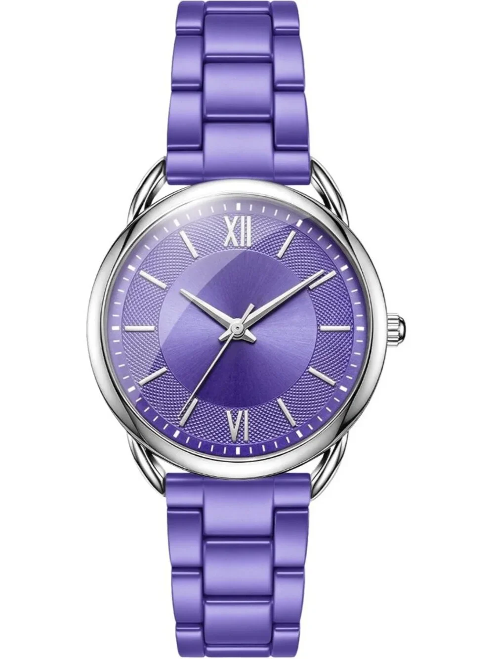 Women's Violet Roman Numeral Dial Analog Alloy Steel Strap Quartz Wrist Watch